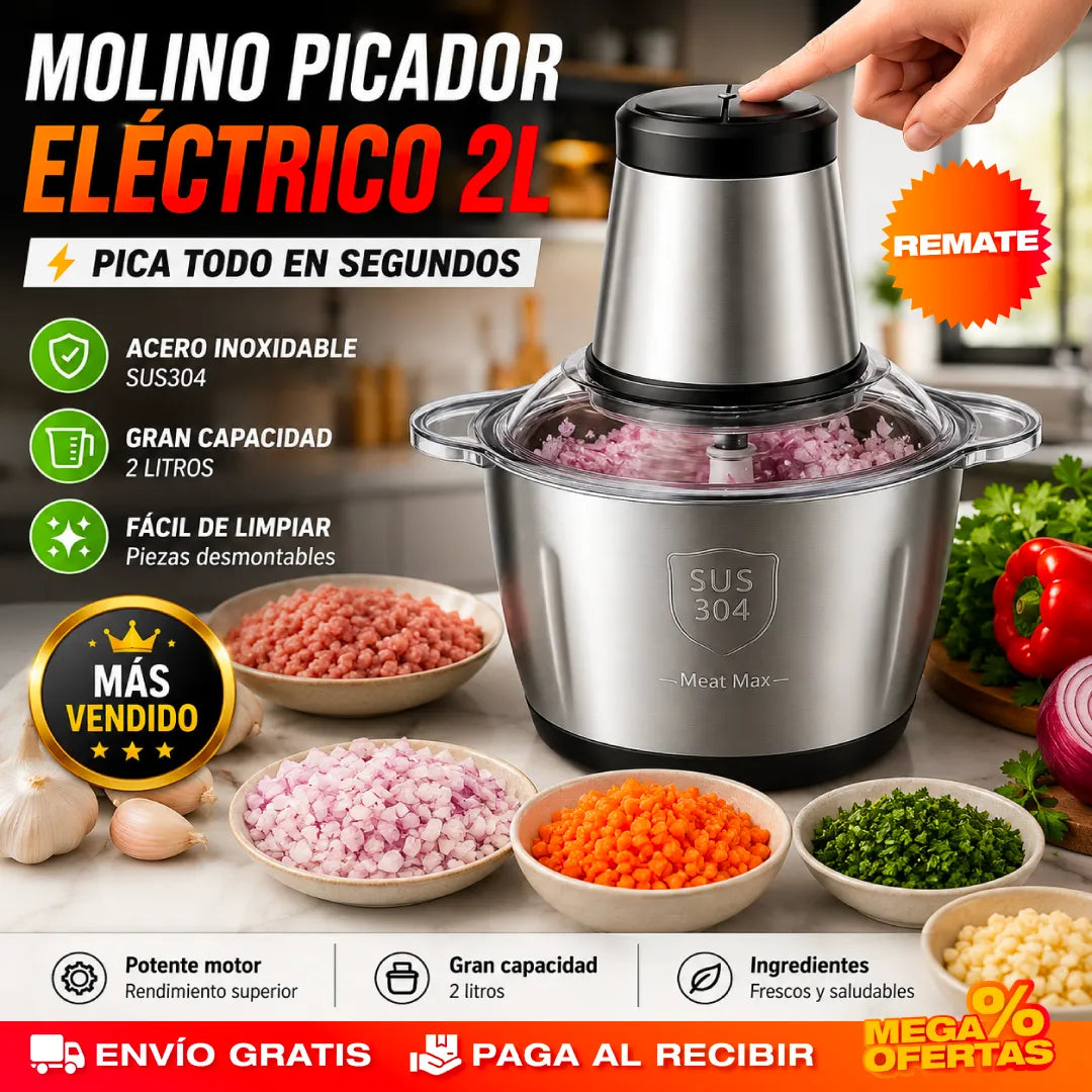 Molino Picador Eléctrico de Acero Inoxidable 2L