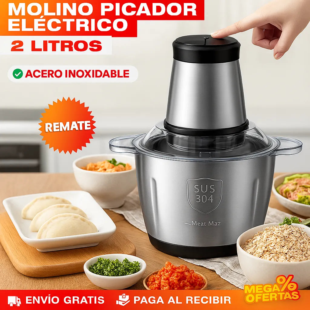 Molino Picador Eléctrico de Acero Inoxidable 2L