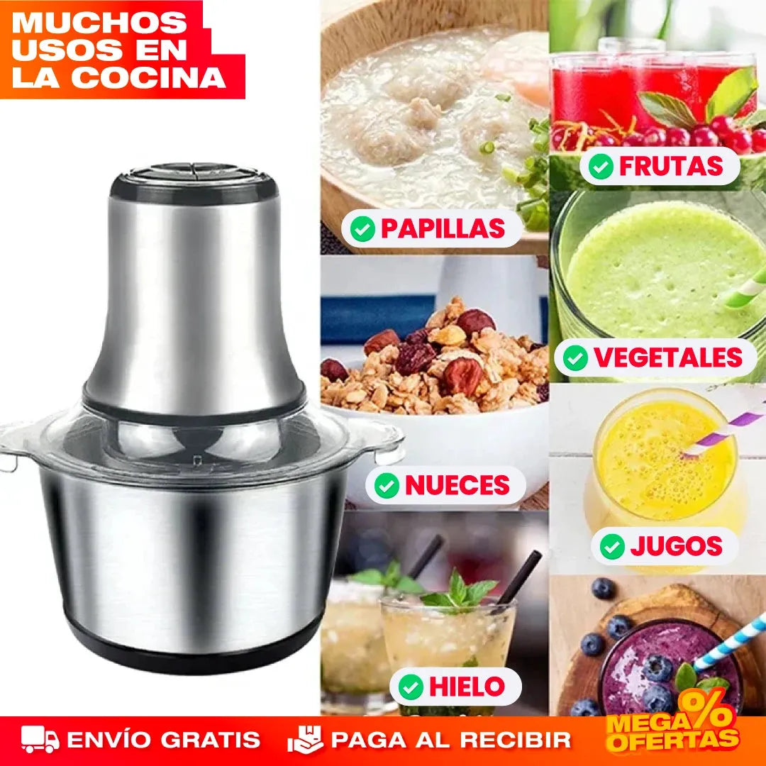 Molino Picador Eléctrico de Acero Inoxidable 2L